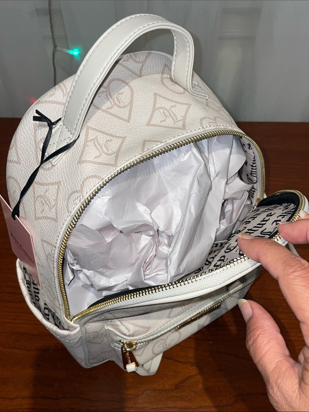 NWT Juicy Couture Cream & Beige Monogram Backpack - Picture 8 of 10
